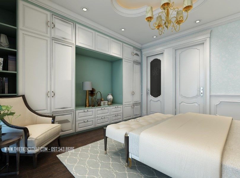 Thiết kế nội thất phòng ngủ nhà liền kề khu đô thị Văn Quán